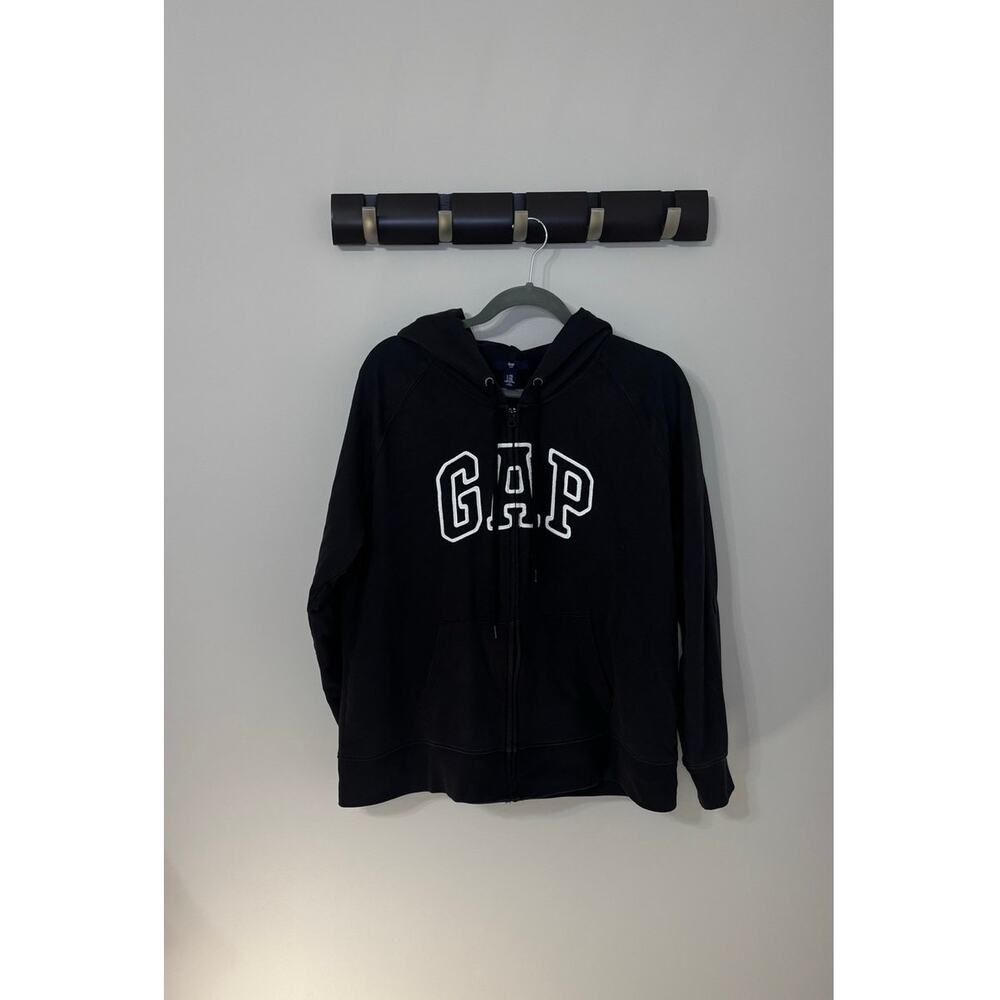 GAP logo cotton/poly blend zip up jacket with hood, black XXL Good condition